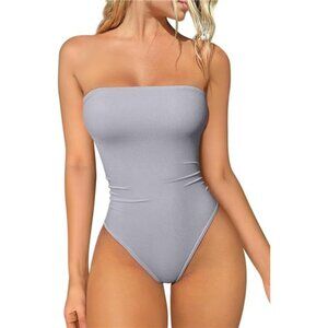 Womens Tube Bodysuits Strapless Basic Grey